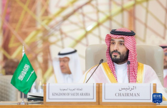 11月10日，在沙特首都利雅得，沙特阿拉伯王儲(chǔ)兼首相穆罕默德·本·薩勒曼在首屆沙特阿拉伯-非洲峰會(huì)上講話。新華社發(fā)（沙特通訊社供圖）