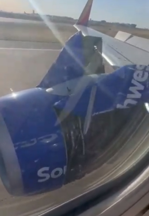 美國西南航空一波音客機起飛時發動機罩脫落