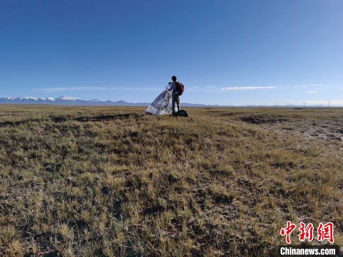 圖為索南達杰保護站保護隊員在可可西里找到露營的葉某。　鄧海平 攝