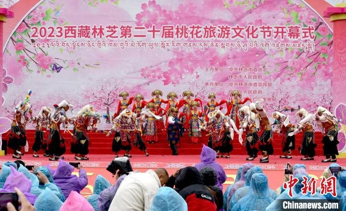 3月28日,西藏林芝第二十屆桃花旅游文化節(jié)開幕式上的文藝表演。 李林 攝